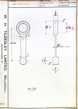 Alpha Bearings LTD ARIEL LEADER Connecting Rod WH Tildesley Forging Technical Drawing