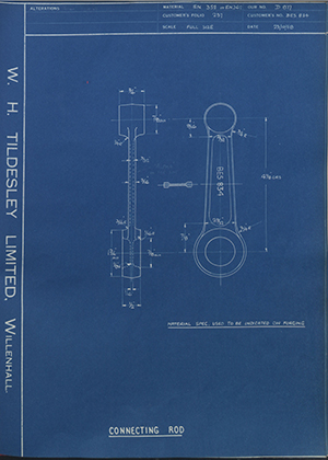 Alpha Bearings LTD BES834 Connecting Rod WH Tildesley Forging Technical Drawing