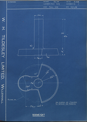 Alpha Bearings LTD  Bobweight WH Tildesley Forging Technical Drawing