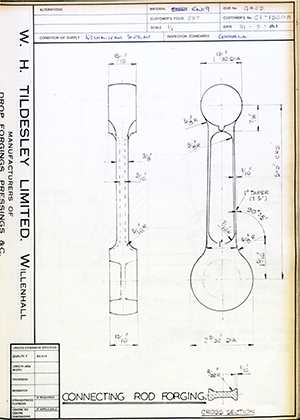 Alpha Bearings LTD C1-13608 Connecting Rod Forging WH Tildesley Forging Technical Drawing