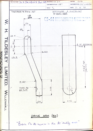 Alpha Bearings LTD CKC 64883 Drive Arm - RH WH Tildesley Forging Technical Drawing