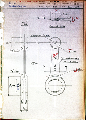 Alpha Bearings LTD EC80 Connecting Rod WH Tildesley Forging Technical Drawing