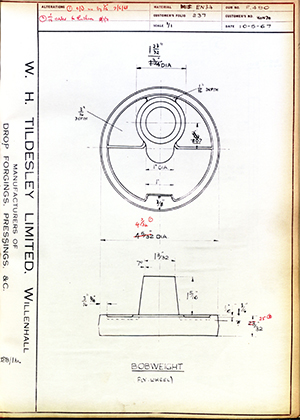 Alpha Bearings LTD Honda Bobweight (Fly Wheel) WH Tildesley Forging Technical Drawing