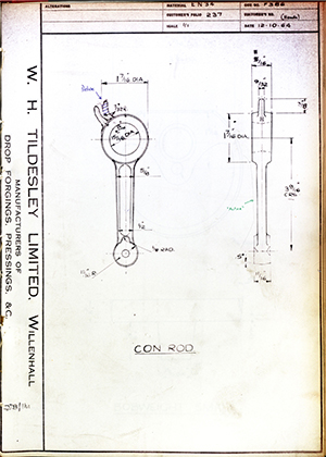 Alpha Bearings LTD Honda Connecting Rod WH Tildesley Forging Technical Drawing