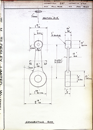 Alpha Bearings LTD ITOM Connecting Rod WH Tildesley Forging Technical Drawing