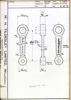 Alpha Bearings LTD J.L.O.2 Connecting Rod WH Tildesley Forging Technical Drawing