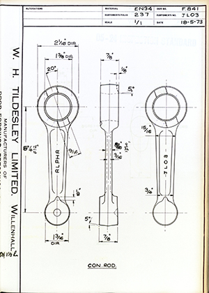 Alpha Bearings LTD J.L.O.3 Connecting Rod WH Tildesley Forging Technical Drawing