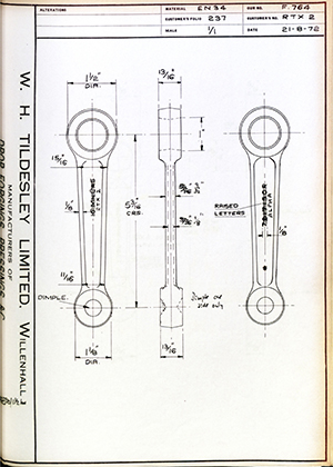 Alpha Bearings LTD RTX-2 Connecting Rod WH Tildesley Forging Technical Drawing