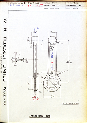 Alpha Bearings LTD T8 Connecting Rod WH Tildesley Forging Technical Drawing