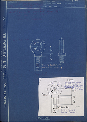 Aluminium (Hooley Bros) LTD  Eyebolt WH Tildesley Forging Technical Drawing