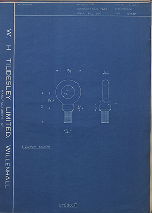 Aluminium (Hooley Bros) LTD  Eyebolt WH Tildesley Forging Technical Drawing