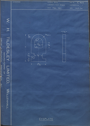 Aluminium (Hooley Bros) LTD  Eyeplate WH Tildesley Forging Technical Drawing