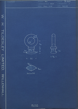 Aluminium (Hooley Bros) LTD  Ring WH Tildesley Forging Technical Drawing