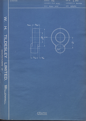 Alvis LTD 94981 Crank WH Tildesley Forging Technical Drawing