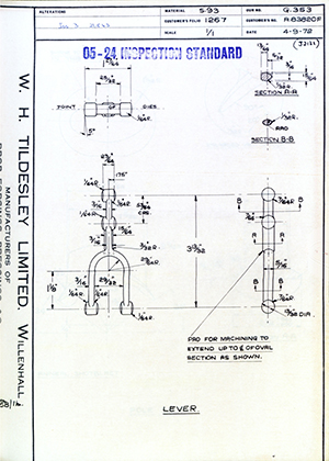 Alvis LTD A.83820F Lever WH Tildesley Forging Technical Drawing