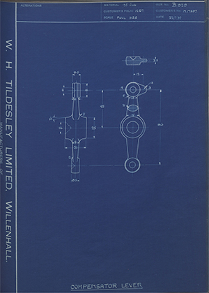 Alvis LTD N.17597 Compensator Lever WH Tildesley Forging Technical Drawing