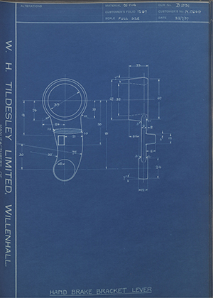 Alvis LTD N.17649 Hand Brake Bracket Lever WH Tildesley Forging Technical Drawing