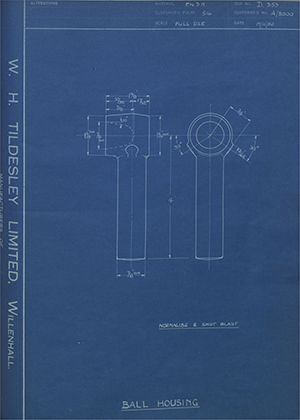 Anders & Kitchen LTD A/8000 Ball Housing WH Tildesley Forging Technical Drawing