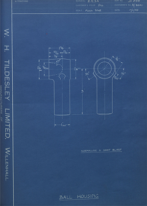 Anders & Kitchen LTD A/8001 Ball Housing WH Tildesley Forging Technical Drawing