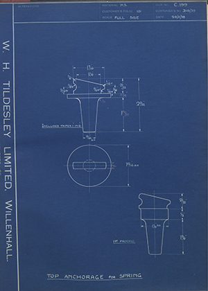 Ariel Motors (J.S) LTD D10/39 Top Anchorage for Spring WH Tildesley Forging Technical Drawing