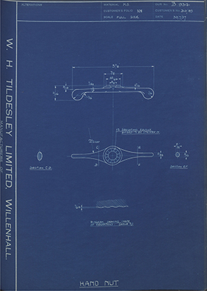 Ariel Motors (J.S) LTD D10/93 Hand Nut WH Tildesley Forging Technical Drawing