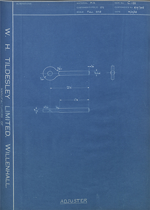 Ariel Motors (J.S) LTD E9/7Y5 Adjuster WH Tildesley Forging Technical Drawing