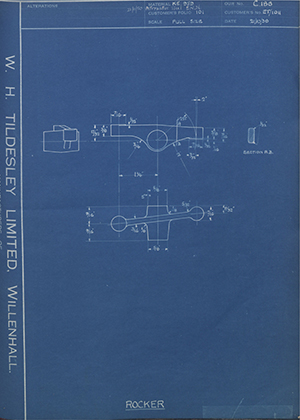 Ariel Motors (J.S) LTD ET/1011 Rocker WH Tildesley Forging Technical Drawing