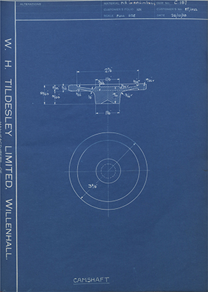 Ariel Motors (J.S) LTD ET/1022 Camshaft WH Tildesley Forging Technical Drawing