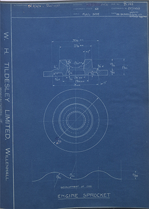 Ariel Motors (J.S) LTD ET/1320 Engine Sprocket WH Tildesley Forging Technical Drawing