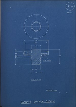 Armstrong Siddeley Motors LTD 451125 Magneto Spindle Sleeve WH Tildesley Forging Technical Drawing