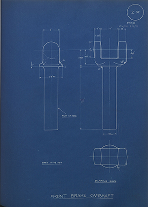 Armstrong Siddeley Motors LTD 451794 Front Brake Camshaft WH Tildesley Forging Technical Drawing