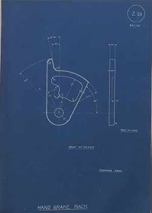 Armstrong Siddeley Motors LTD 452412 Hand Brake Rack WH Tildesley Forging Technical Drawing