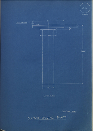 Armstrong Siddeley Motors LTD 45411 Clutch Driving Shaft WH Tildesley Forging Technical Drawing