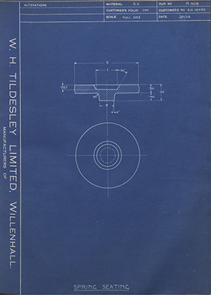 Armstrong Siddeley Motors LTD E.N.18493 Spring Seating WH Tildesley Forging Technical Drawing