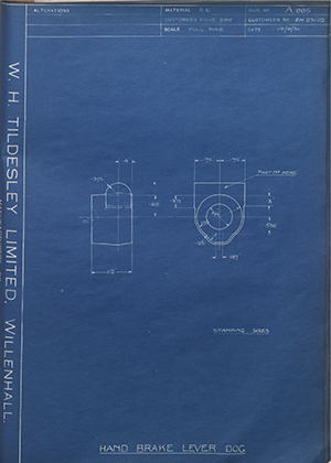 Armstrong Siddeley Motors LTD E.N.23102 Hand Brake Lever Dog WH Tildesley Forging Technical Drawing