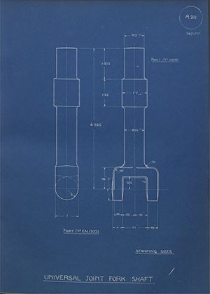 Armstrong Siddeley Motors LTD EN17021 Universal Joint Fork Shaft WH Tildesley Forging Technical Drawing