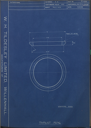 Armstrong Siddeley Motors LTD S.E.N.18224 / S.E.N.22503 Thrust Ring WH Tildesley Forging Technical Drawing