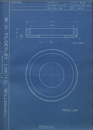 Armstrong Siddeley Motors LTD S.E.N.18710 Annulus WH Tildesley Forging Technical Drawing