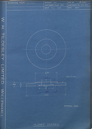 Armstrong Siddeley Motors LTD S.E.N.18711 Planet Carrier WH Tildesley Forging Technical Drawing