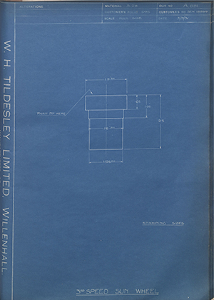 Armstrong Siddeley Motors LTD S.E.N.18934 3rd Speed Sun Wheel WH Tildesley Forging Technical Drawing