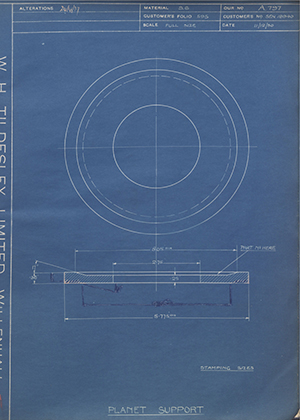 Armstrong Siddeley Motors LTD S.E.N.18940 Planet Support WH Tildesley Forging Technical Drawing