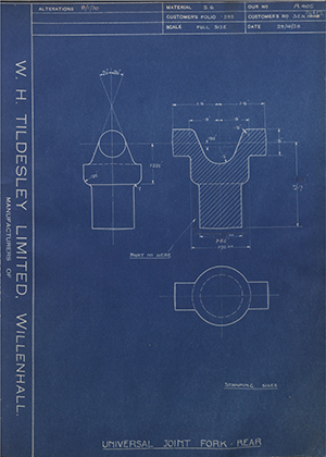 Armstrong Siddeley Motors LTD S.E.N.19119 / S.E.N.24612 Universal Joint Fork - Rear WH Tildesley Forging Technical Drawing