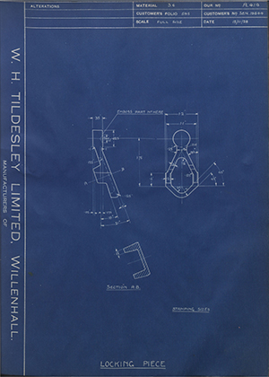 Armstrong Siddeley Motors LTD S.E.N.19644 Locking Piece WH Tildesley Forging Technical Drawing