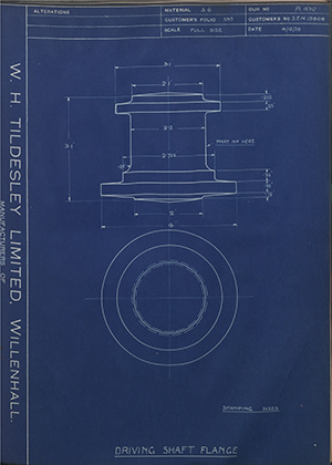 Armstrong Siddeley Motors LTD S.E.N.19808 Driving Shaft Flange WH Tildesley Forging Technical Drawing