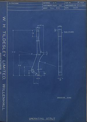 Armstrong Siddeley Motors LTD S.E.N.19809 Operating Strut WH Tildesley Forging Technical Drawing