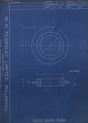 Armstrong Siddeley Motors LTD S.E.N.20857 Clutch Driving Flange WH Tildesley Forging Technical Drawing