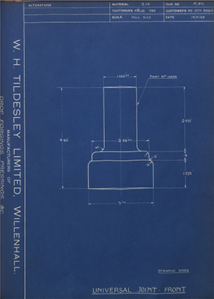 Armstrong Siddeley Motors LTD S.E.N.20858 Universal Joint - Front WH Tildesley Forging Technical Drawing