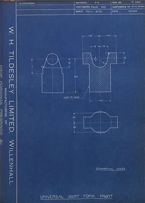 Armstrong Siddeley Motors LTD S.E.N.20990 Universale Joint Fork - Front WH Tildesley Forging Technical Drawing