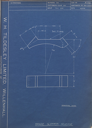 Armstrong Siddeley Motors LTD S.E.N.22443 Brake Slipper Reverse WH Tildesley Forging Technical Drawing