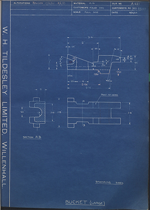 Armstrong Siddeley Motors LTD S.E.N.22522 / S.E.N.27550 Bucket (Large) WH Tildesley Forging Technical Drawing